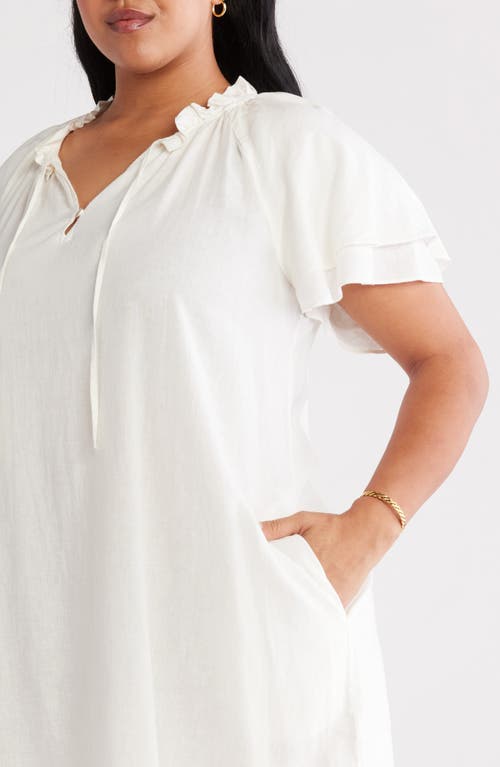 Treasure & Bond Flutter Sleeve Linen Blend Shift Dress