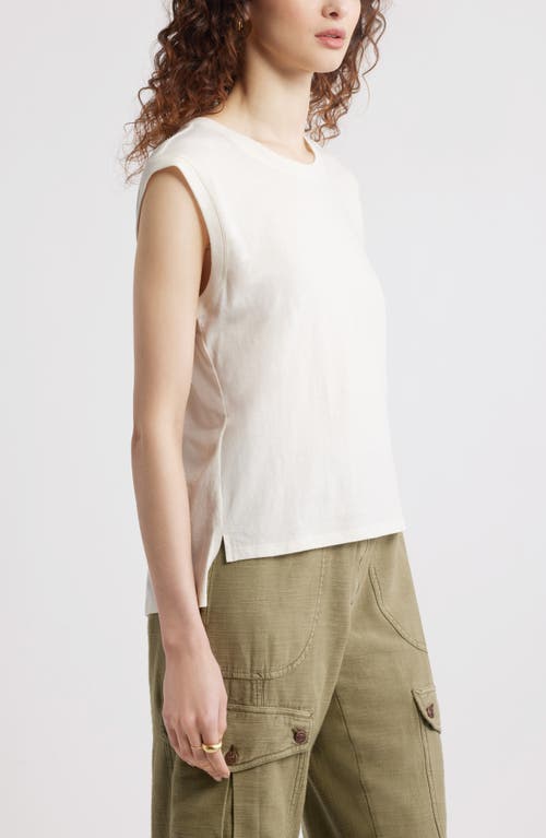 Treasure & Bond Pleat Back Cotton Muscle Tank In Ivory Egret