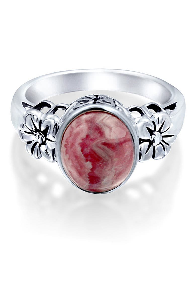 Flower Oval Pink Ring, Main, color, SILVER