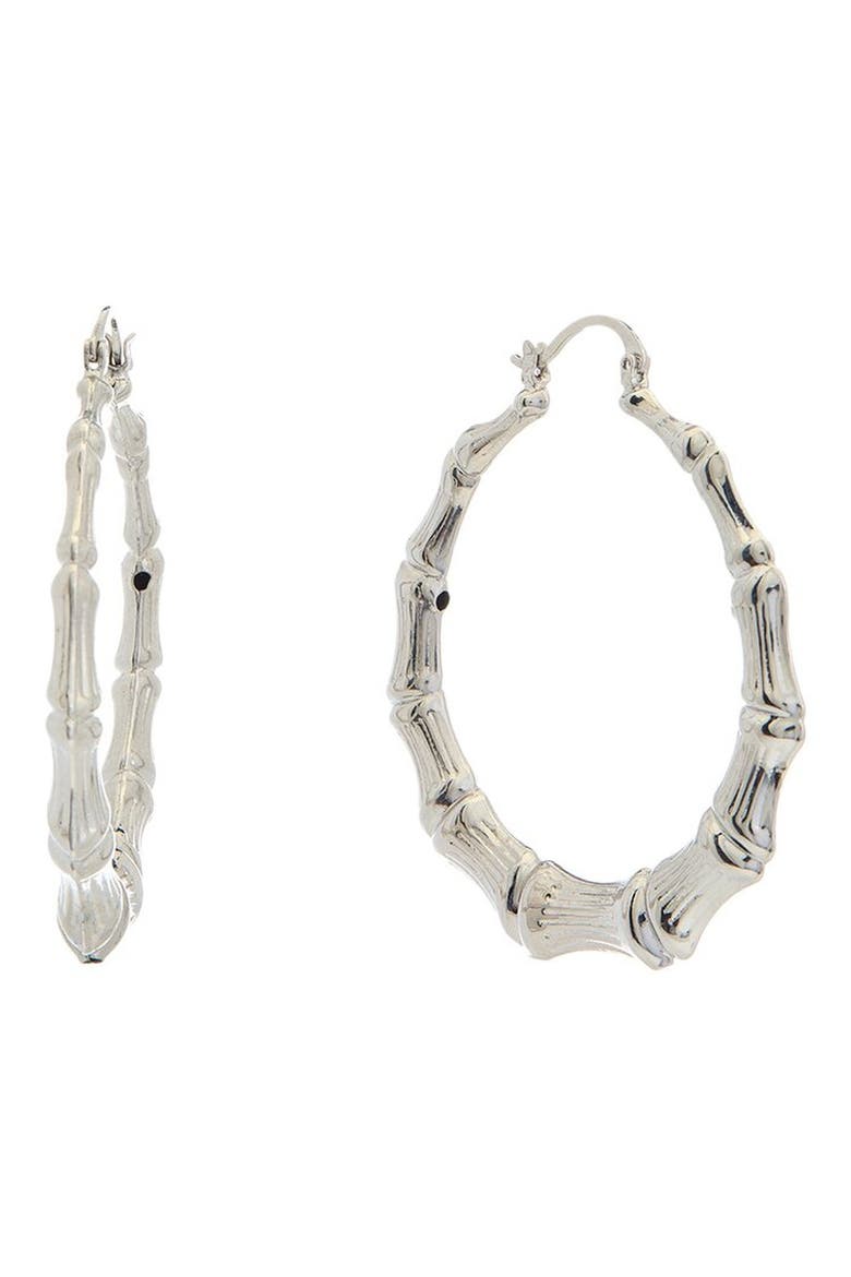 Bamboo Texture Oval Hoop Earrings, Main, color, WHITE