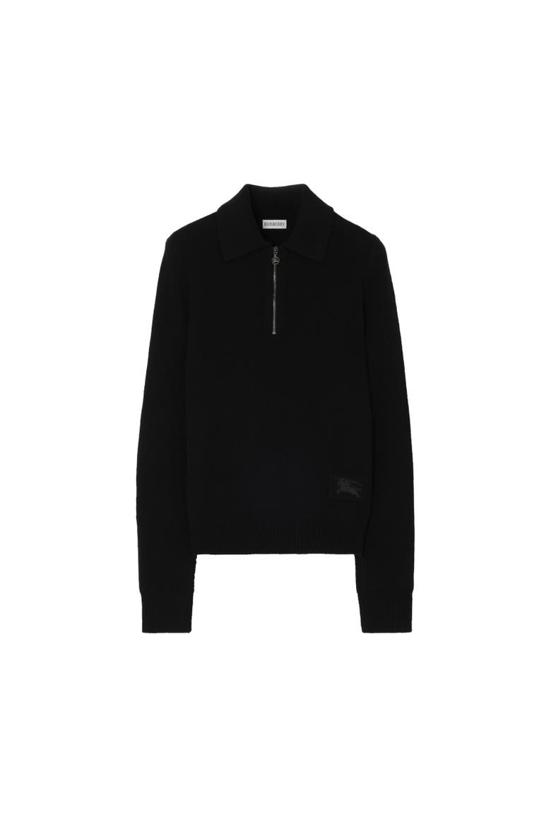 Long-sleeve Cashmere Polo Shirt, Alternate, color, Black