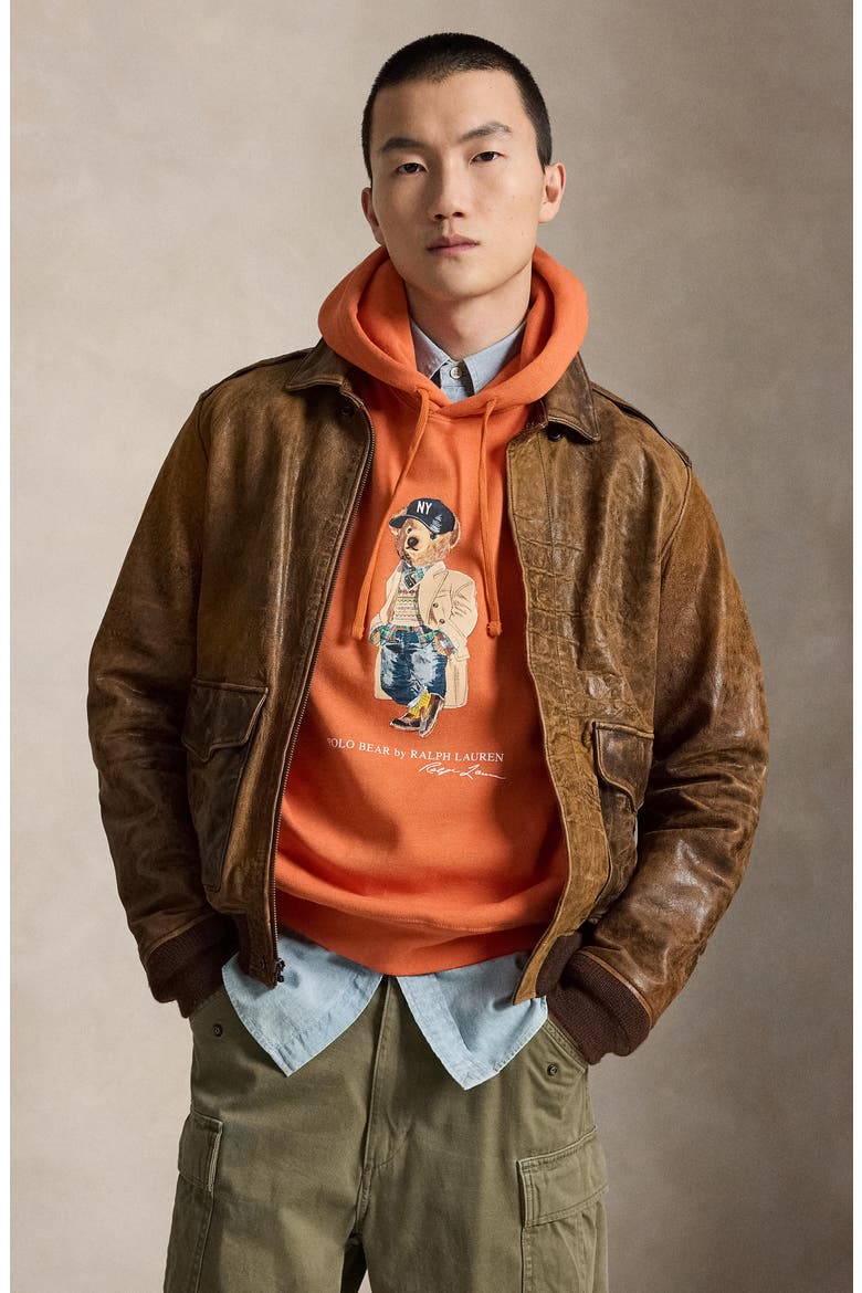 Polo Bear Cotton Blend Fleece Graphic Hoodie, Alternate, color, ORANGE