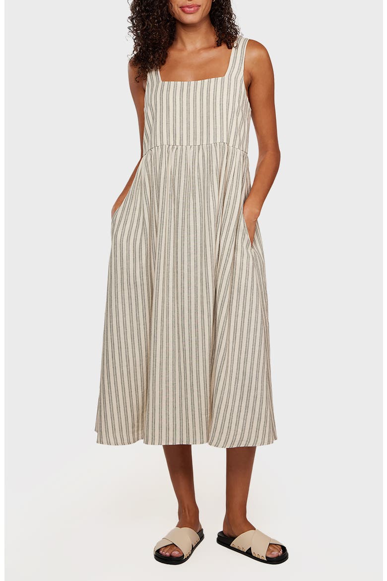 Jordyn Linen Blend Midi Sundress, Main, color, NATURAL/ SAGE