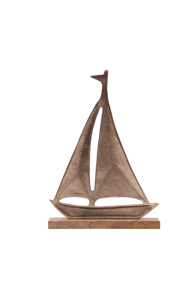 Metal Solid Sailboat Coastal Decorative Figurine, Alternate, color, Gold