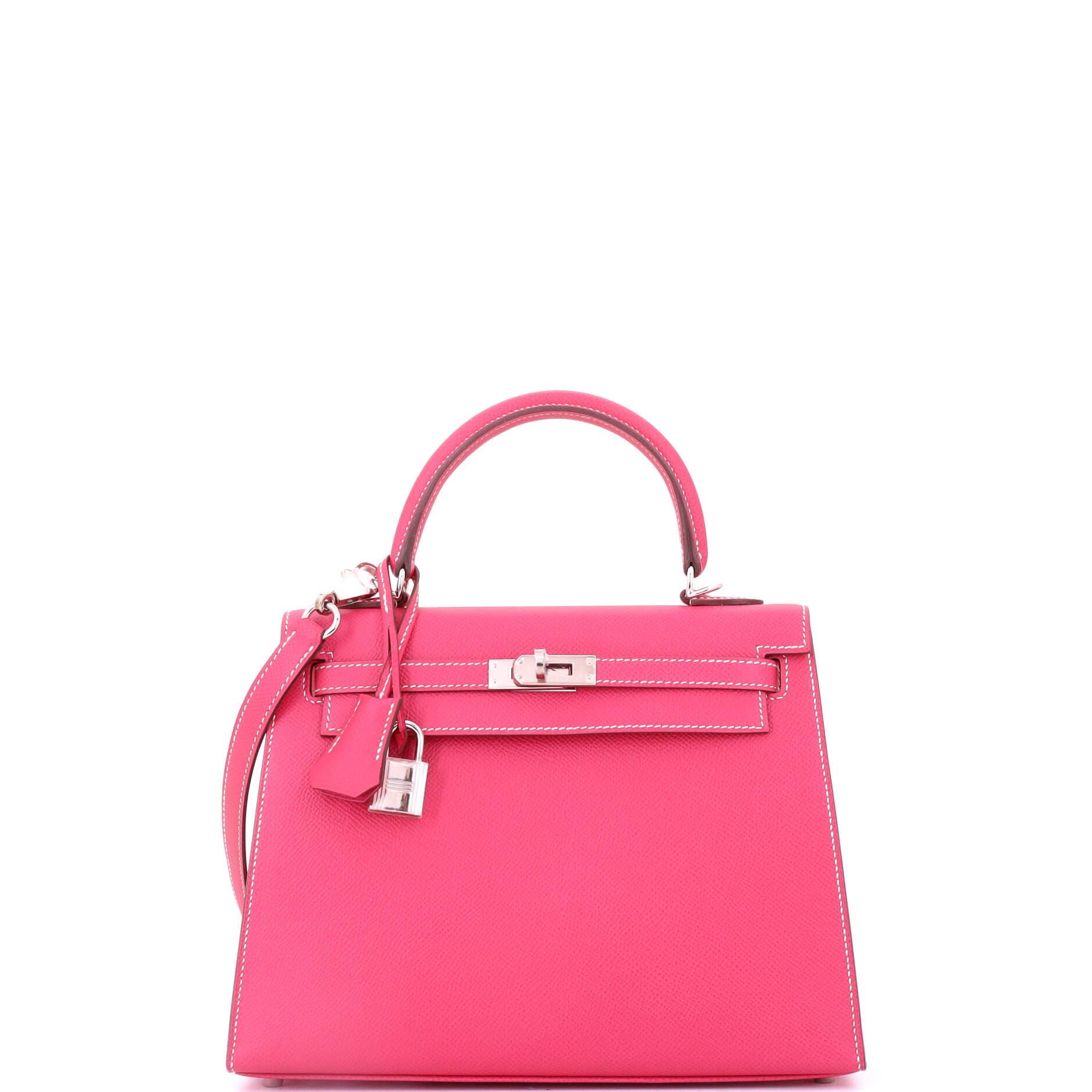 Pre-Owned Hermes Kelly Handbag Pink Epsom with Palladium Hardware 25, Main, color, 