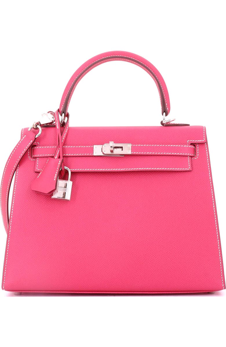 Pre-Owned Hermes Kelly Handbag Pink Epsom with Palladium Hardware 25, Main, color, Rose Tyrien