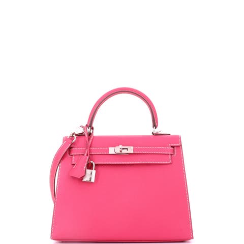 Kelly Handbag Pink Epsom with Palladium Hardware 25