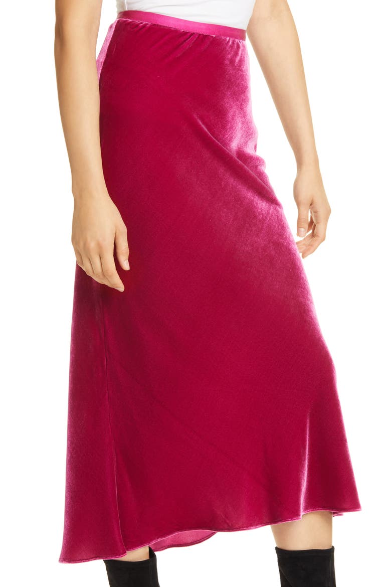 Bias Cut Silk Velvet Skirt, Alternate, color, ARUBA PINK