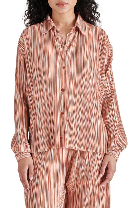 Malani Variegated Pleat Button-Up Shirt