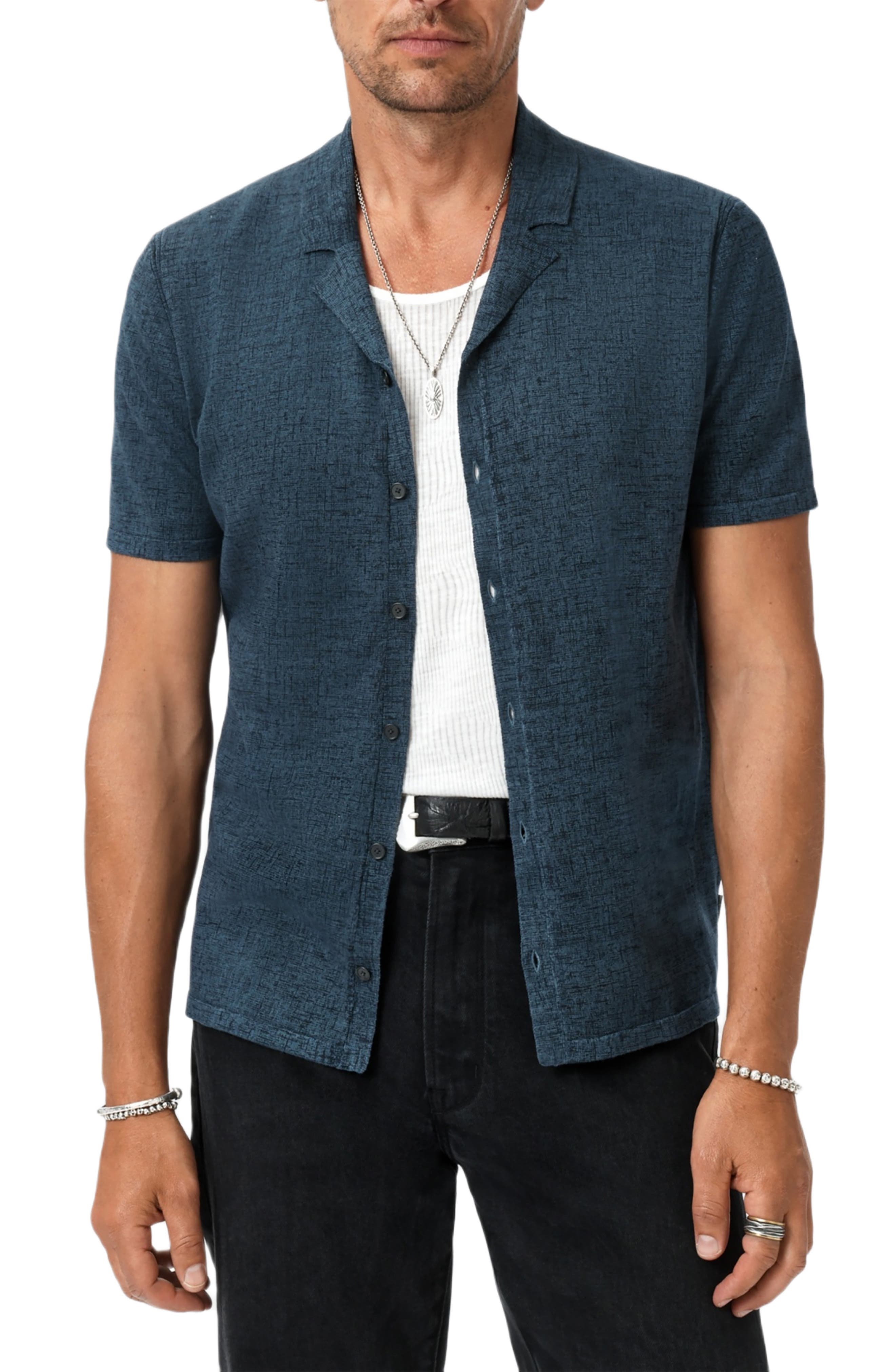 John Varvatos Nayeem Etching Print Organic Cotton Camp Shirt