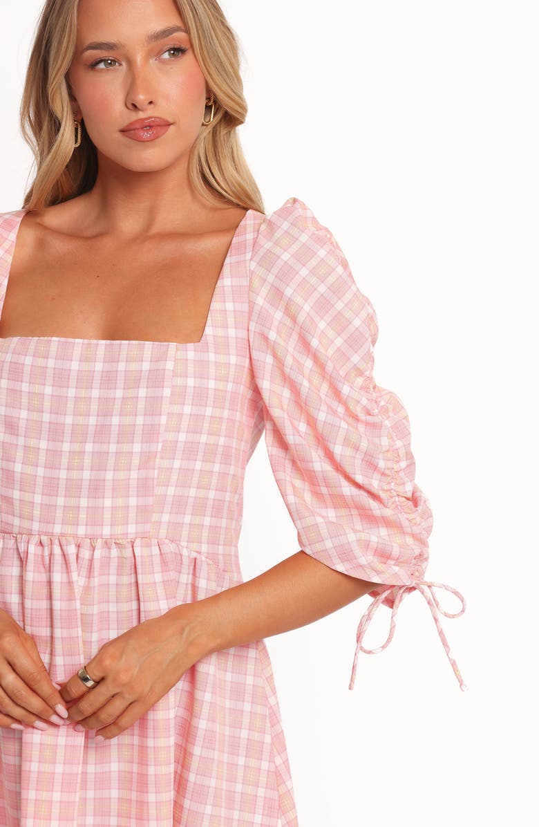 Petal & Pup Siena Check Puff Sleeve Minidress, Alternate, color, Pink Check