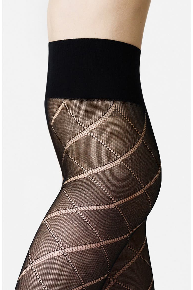 KIitty Romb Pointelle Tights, Alternate, color, BLACK
