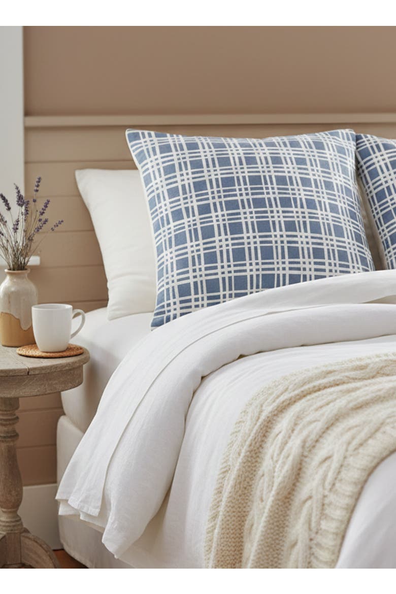 Estate Plaid Linen Euro Pillow Cover Only, Alternate, color, Cape Blue