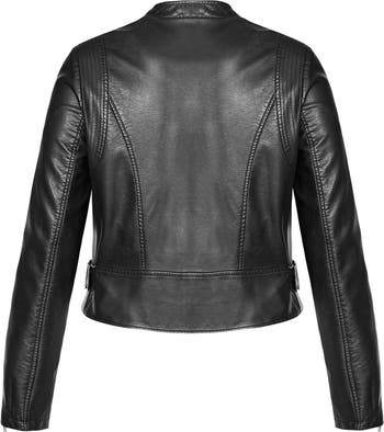【Raucohouse】Chic leather crop biker jacket Women Black Leather Cropped Biker Jacket, Chic fashion