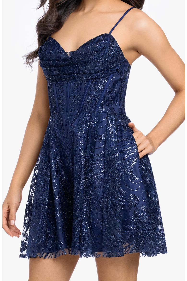 Sequin & Glitter Minidress, Alternate, color, NAVY