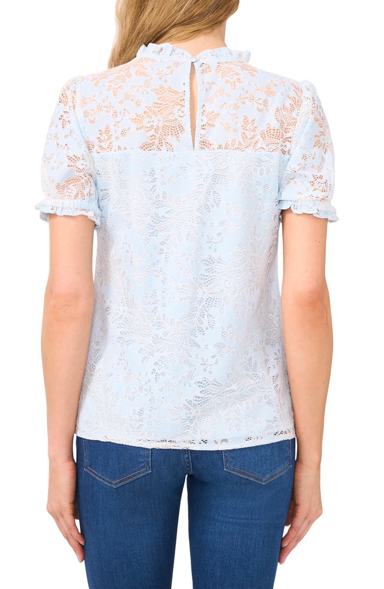 CeCe Puff Sleeve Floral Lace Blouse, Alternate, color, Spa Blue