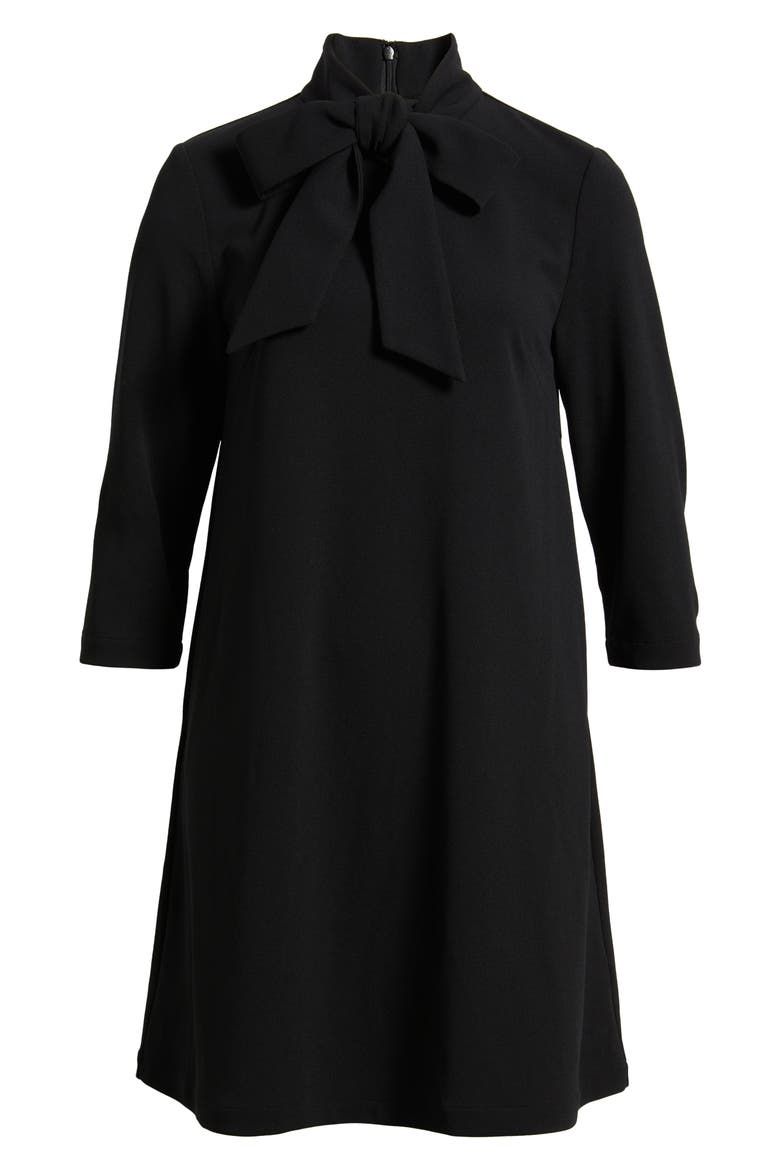 x Tanya Foster Stretch Deco Crepe Tie-Neck Tent Dress, Alternate, color, BLACK