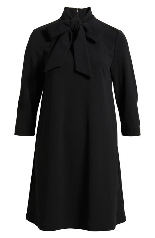 Ming Wang Bow Neck Stretch Deco Crepe Shift Top In Black