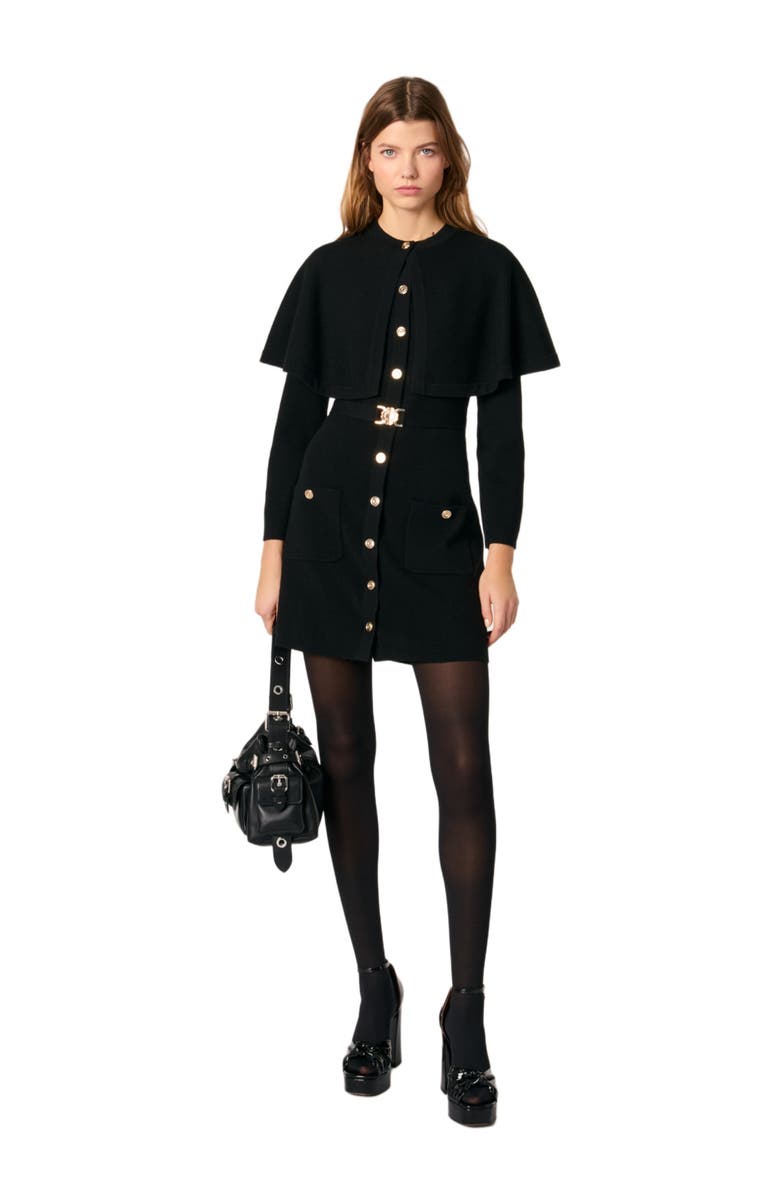 maje 2-in-1 knit dress & removable cape, Main, color, 