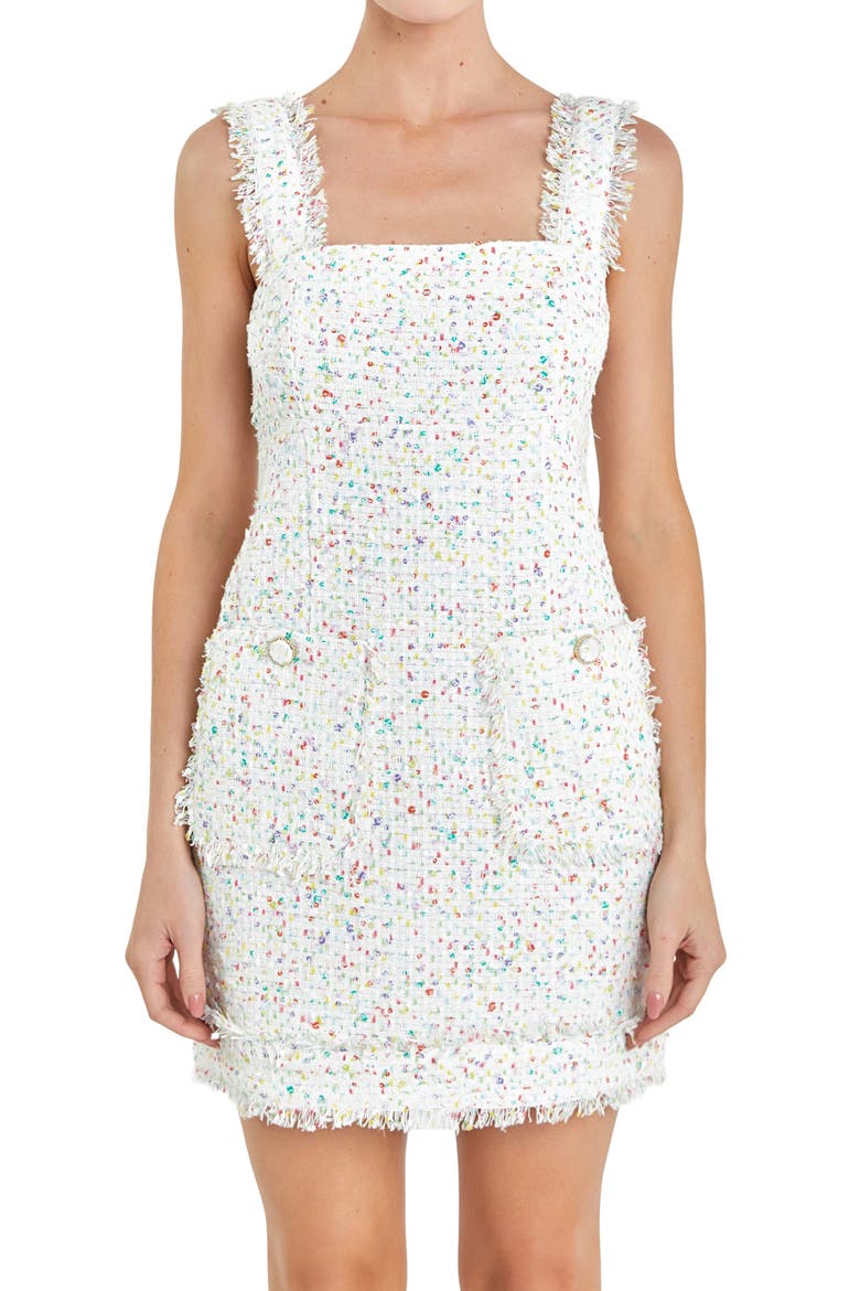 Sleeveless Bouclé Minidress, Alternate, color, OFF WHITE