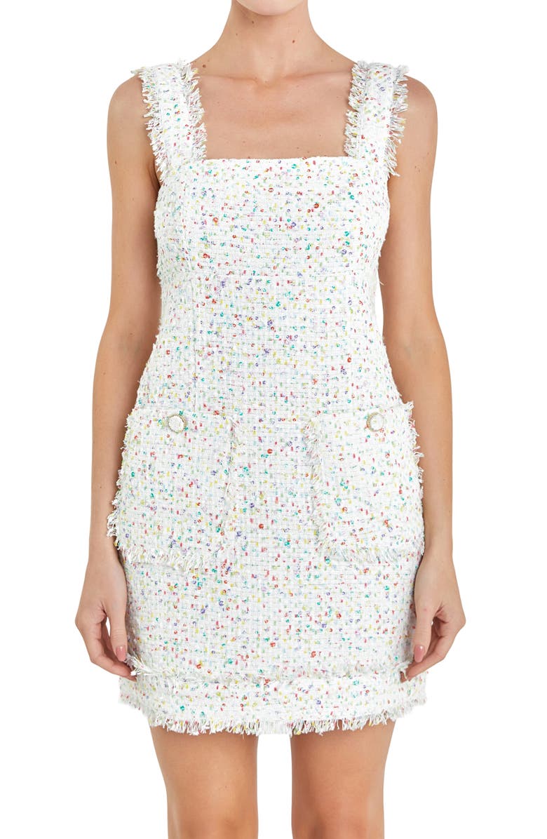 English Factory Sleeveless Bouclé Minidress, Alternate, color, Off White