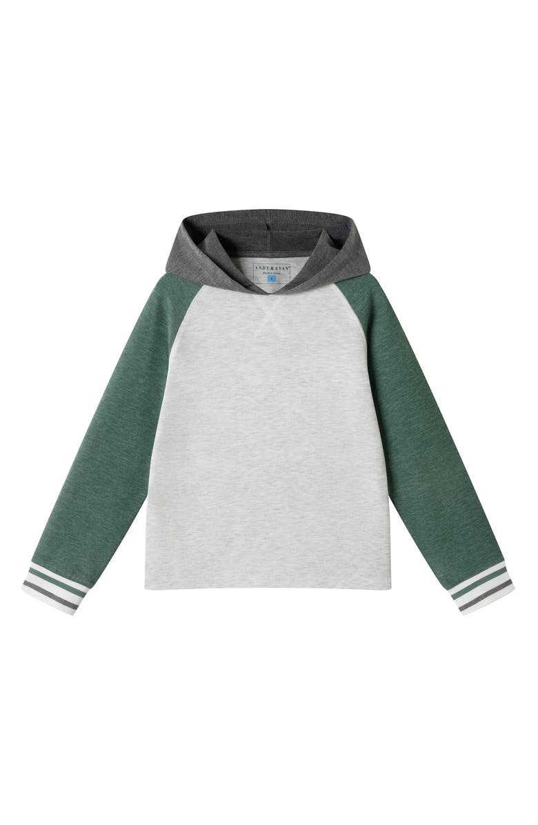 Andy & Evan Kids' Raglan Long Sleeve Hooded T-Shirt, Main, color, White/Green