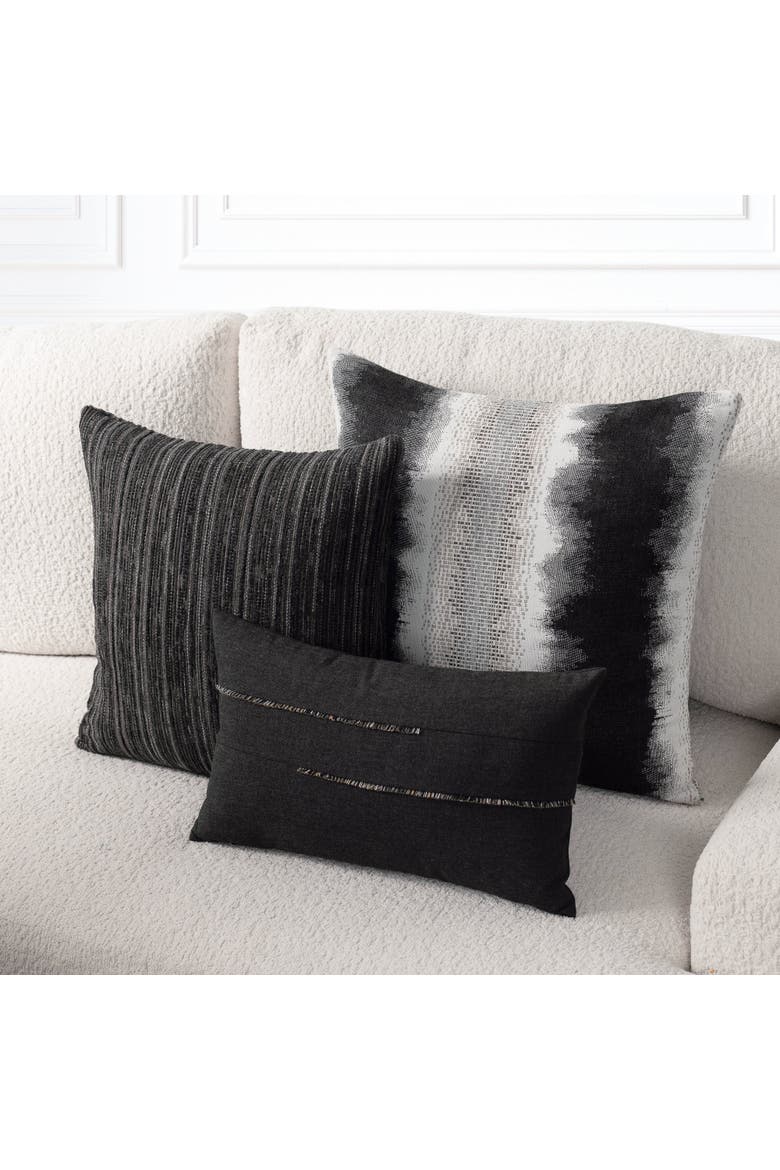Micro Fringe Lumbar Indoor & Outdoor Woven Accent Lumbar Pillow with chenille accents, Alternate, color, Carbon