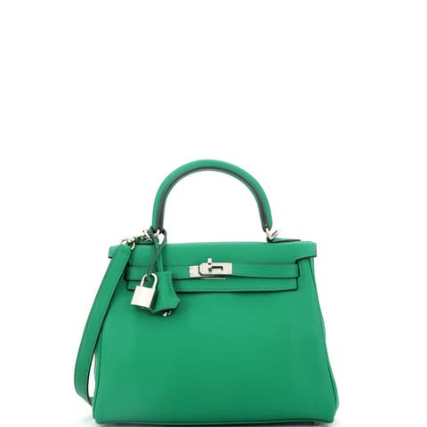 Kelly Handbag Green Swift with Palladium Hardware 25