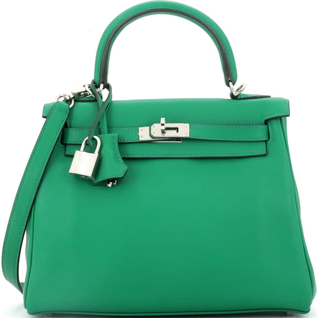 Pre-owned Hermes Hermes Kelly Handbag Green Swift With Palladium Hardware 25 In Green