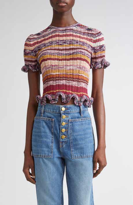 Ulla Johnson Miya Ruffle Space Dye Top