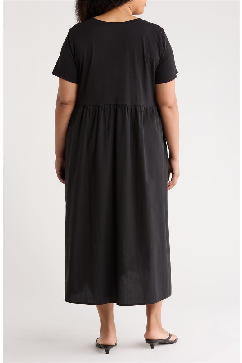 Mixed Media Organic Cotton Midi Dress, Alternate, color, BLACK