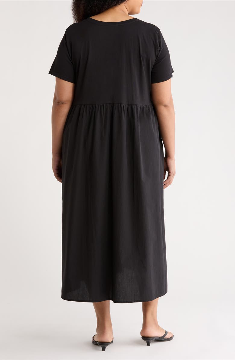 Eileen Fisher Mixed Media Organic Cotton Midi Dress, Alternate, color, Black