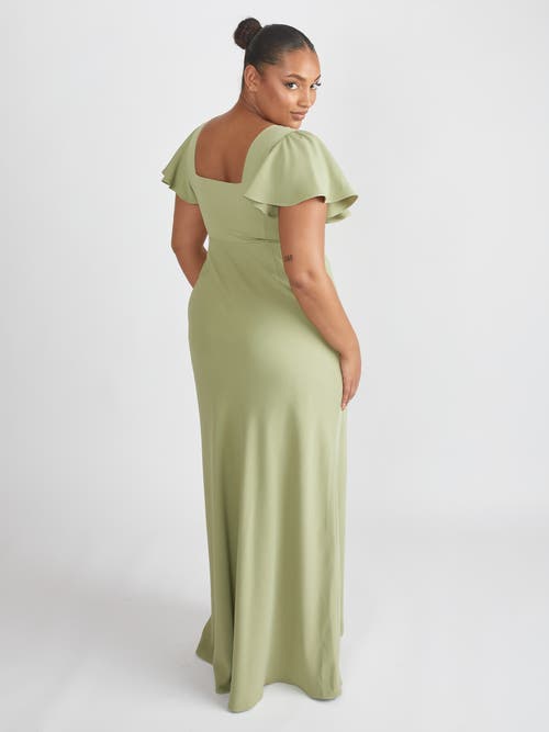 Six Stories Square Neck Crepe Bridesmaid Dress In Green