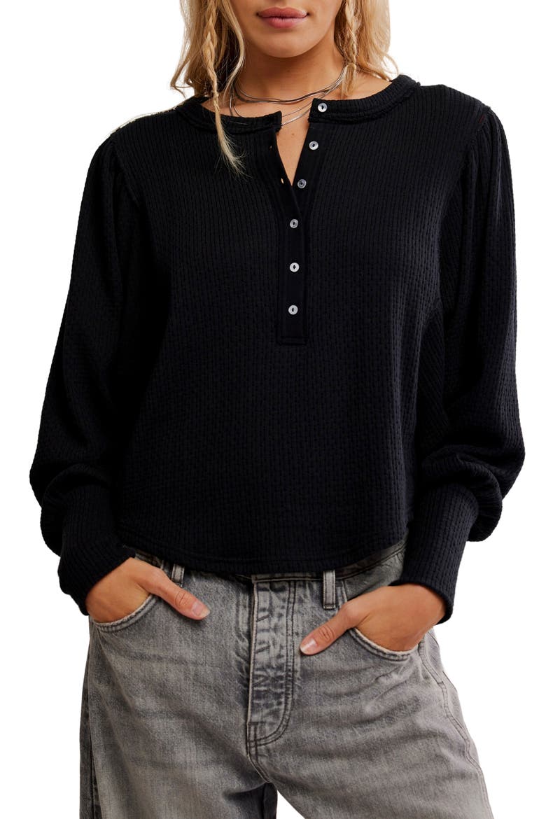 Quinn Rib Henley Top, Main, color, BLACK