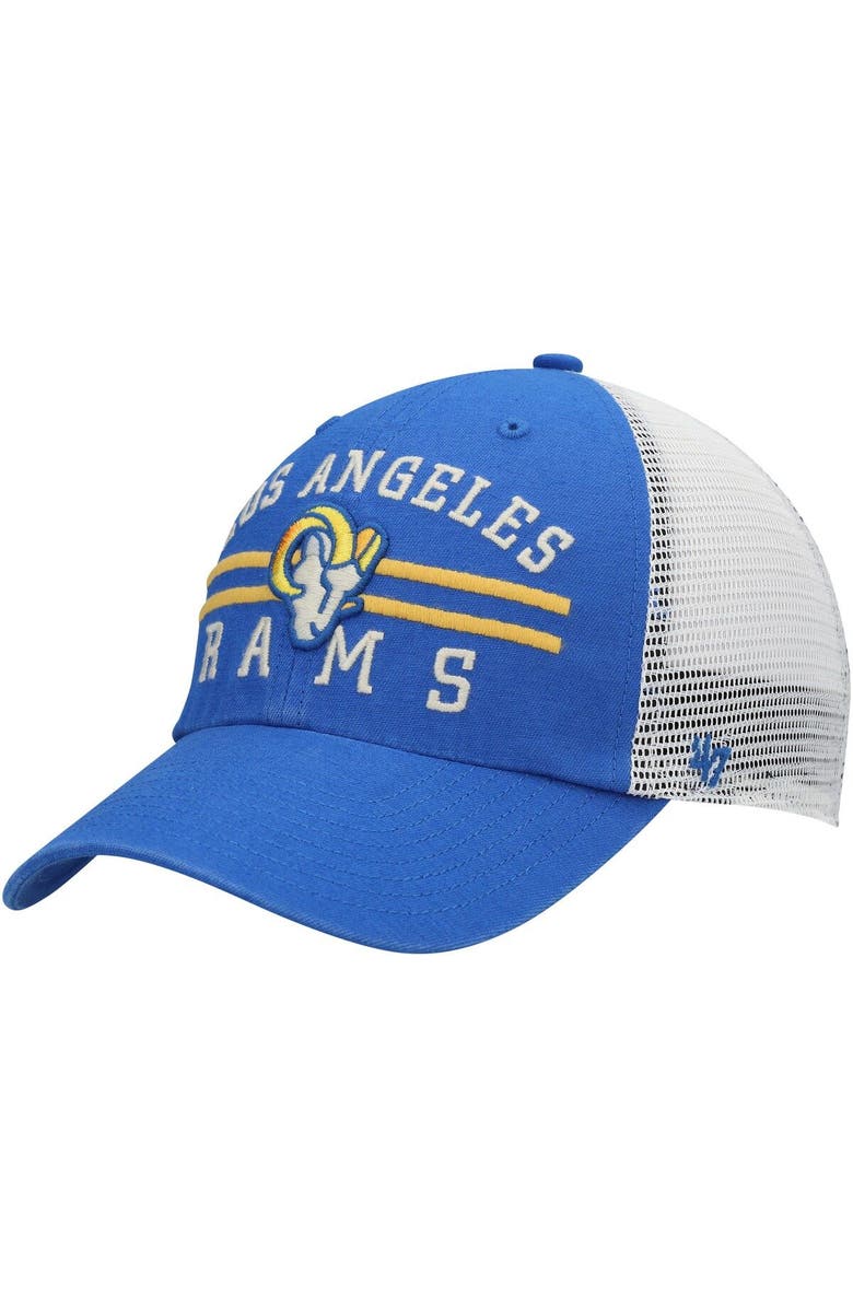'47 Men's '47 Royal Los Angeles Rams Highpoint Trucker Clean Up Snapback Hat, Main, color, 