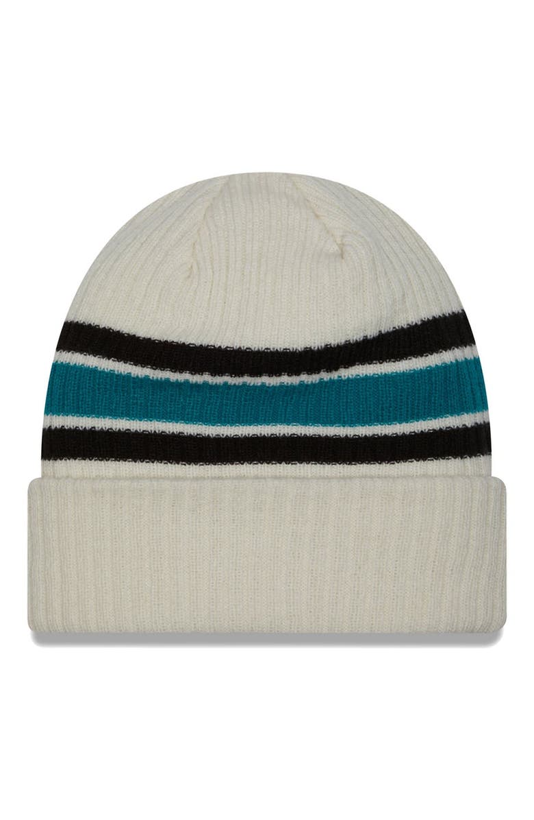 New Era Men's New Era Cream Jacksonville Jaguars Team Stripe Cuffed Knit Hat, Alternate, color, 
