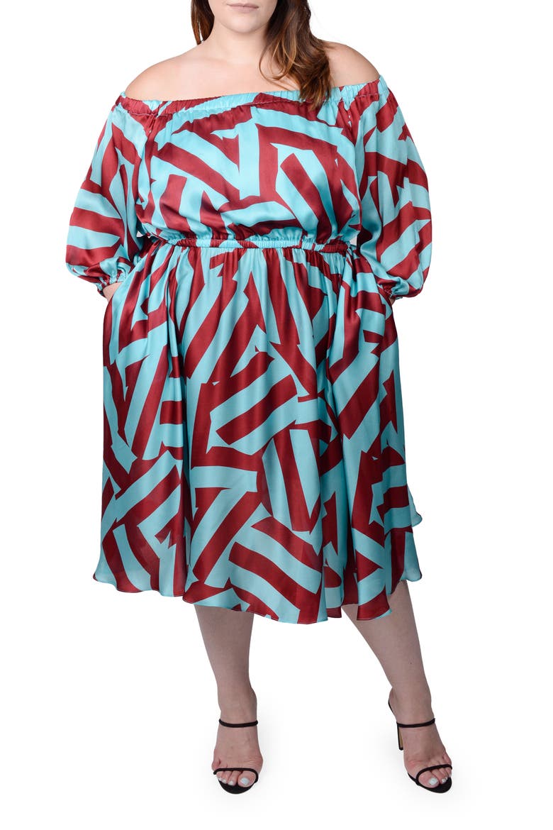 Edwina Off the Shoulder Long Sleeve Dress, Main, color, CIRCLE STRIPES