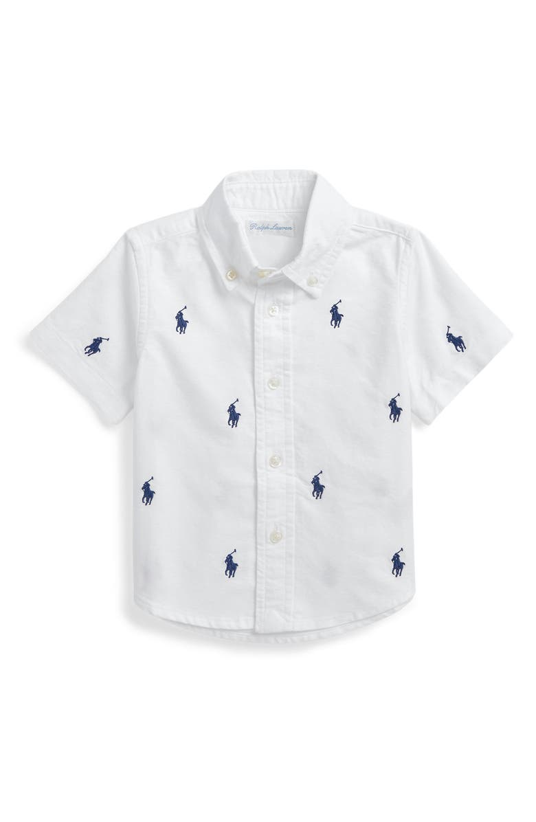 Ralph Lauren Embroidered Short Sleeve Cotton Button-Down Shirt, Main, color, 