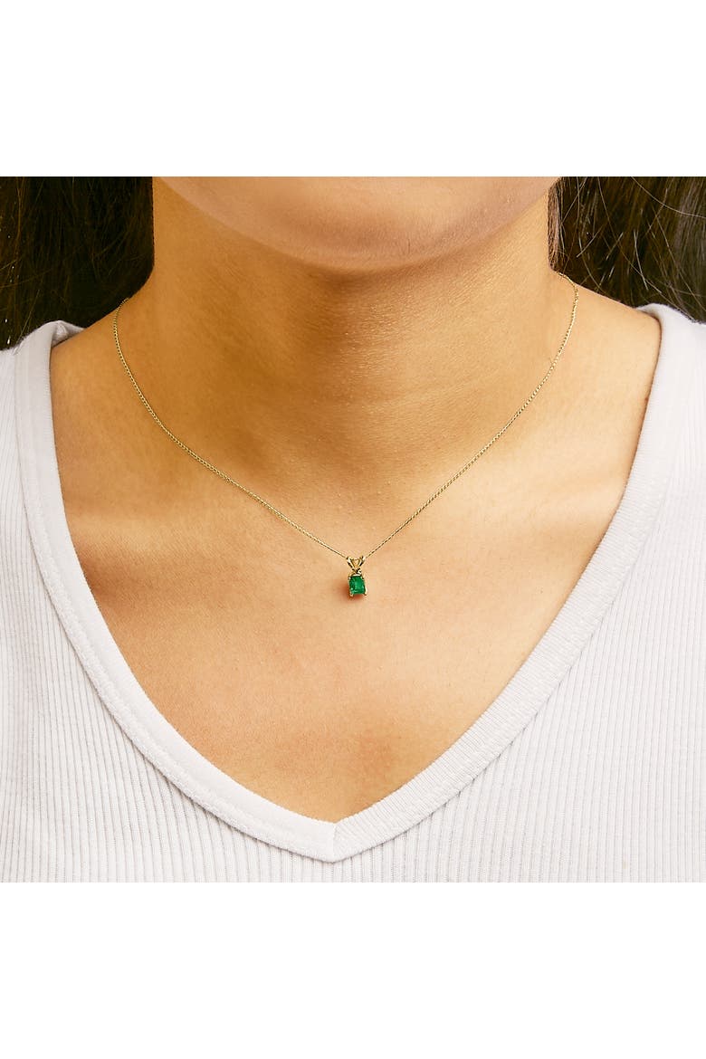 14K Gold 6x4MM Emerald Cut Gemstone Solitaire Pendant Necklace, Alternate, color, Green Emerald | Yellow