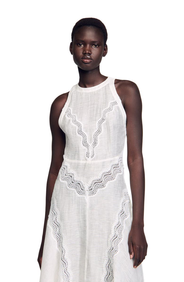 SANDRO Lace trim maxi dress, Alternate, color, White