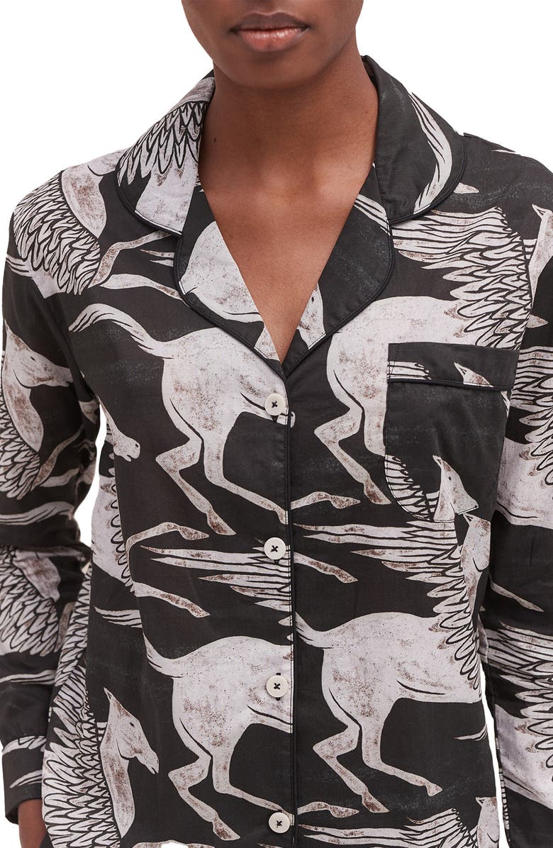 Desmond & Dempsey Long Sleeve Cotton Pajamas, Alternate, color, Black/White