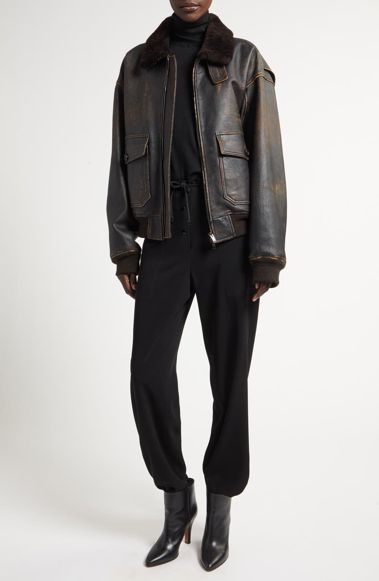 The Row Adonis Leather & Genuine Shearling Bomber Jacket, Alternate, color, 