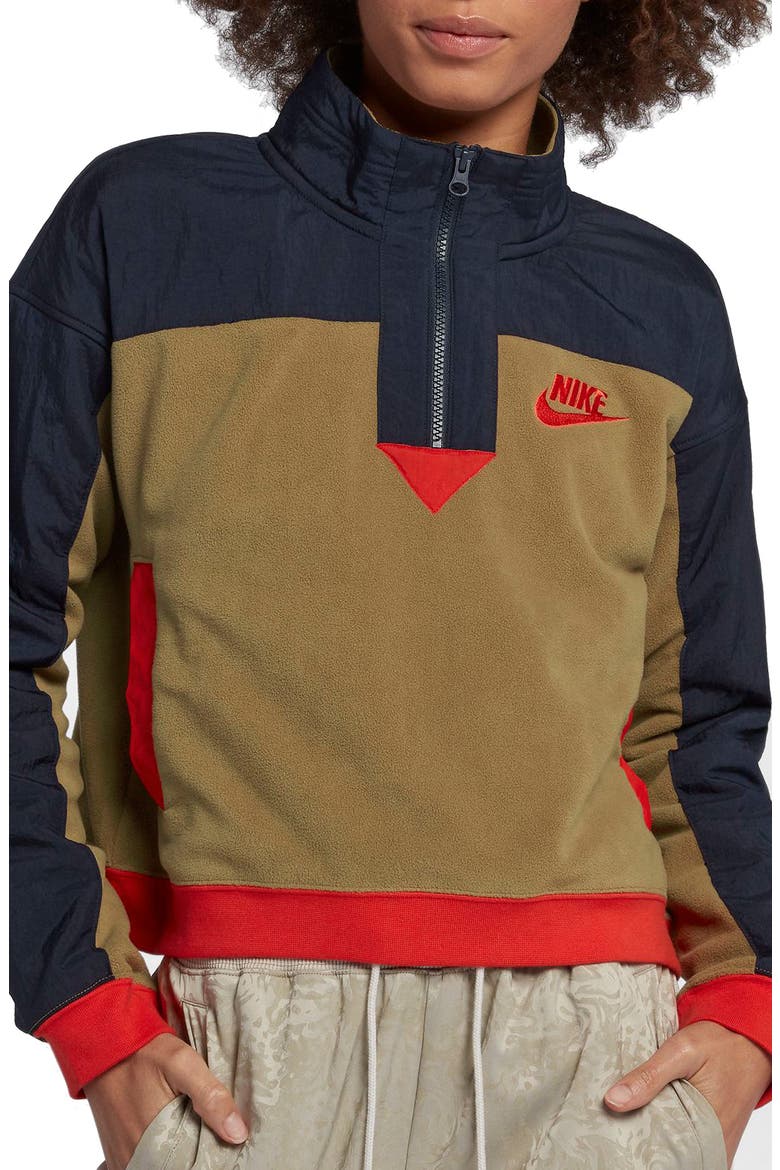 Sportswear Women's Half Zip Top, Main, color, BRONZE/ OBSIDIAN/ HABANERO RED