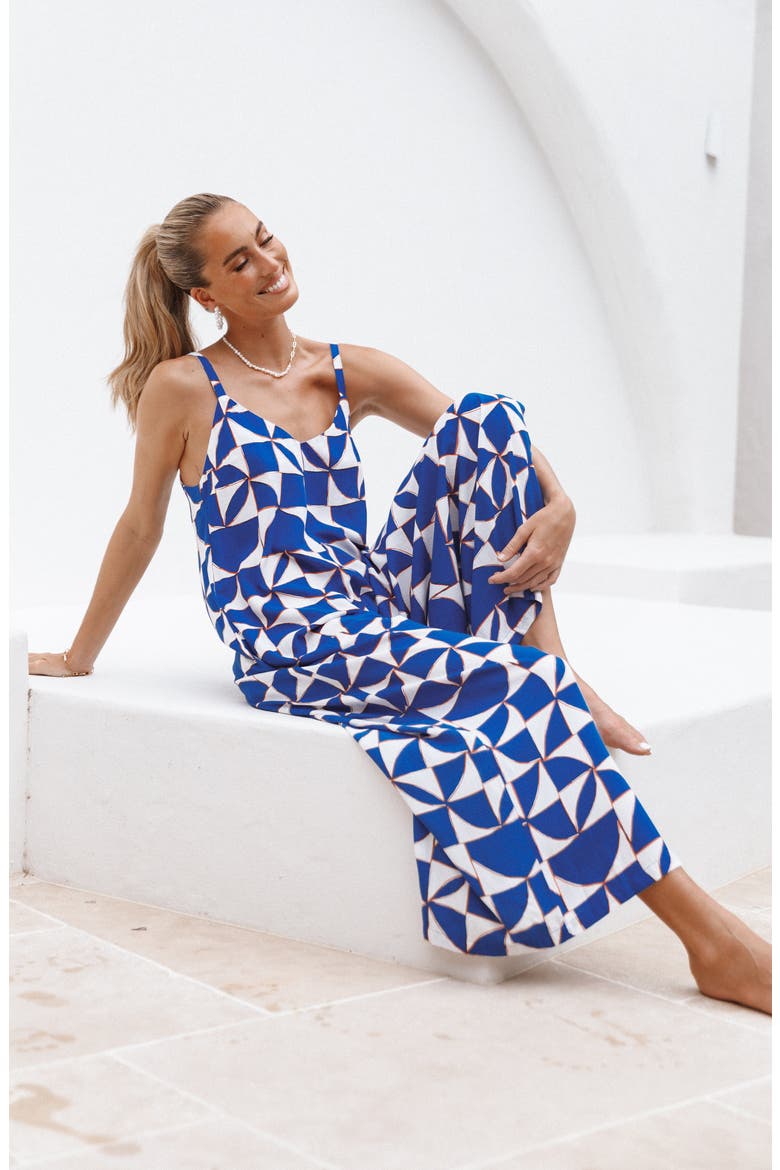 Kiki Abstract Print Wide Leg Jumpsuit, Alternate, color, BLUE