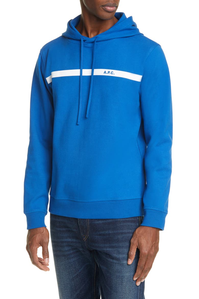 Logo Stripe Hooded Sweatshirt, Main, color, BLUE