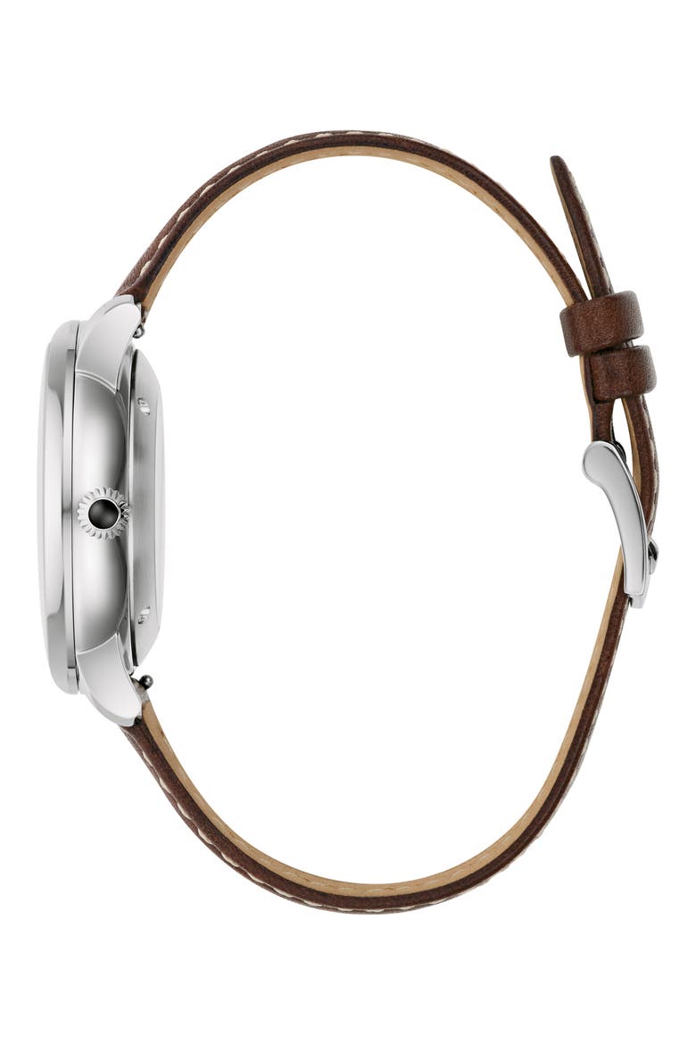 x Stetson Longhorn Automatic Leather Strap Watch, 39mm, Alternate, color, GOLD-TONE