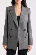 Reiss Astrid Pinstripe Herringbone Double Breasted Wool Blazer