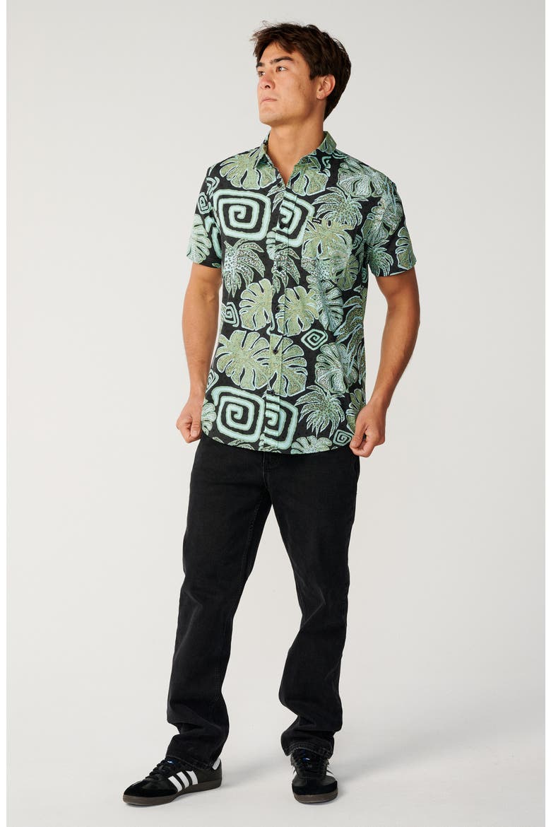 Barrel Killa Short Sleeve Cotton Button-Up Shirt, Alternate, color, WASHED BLACK