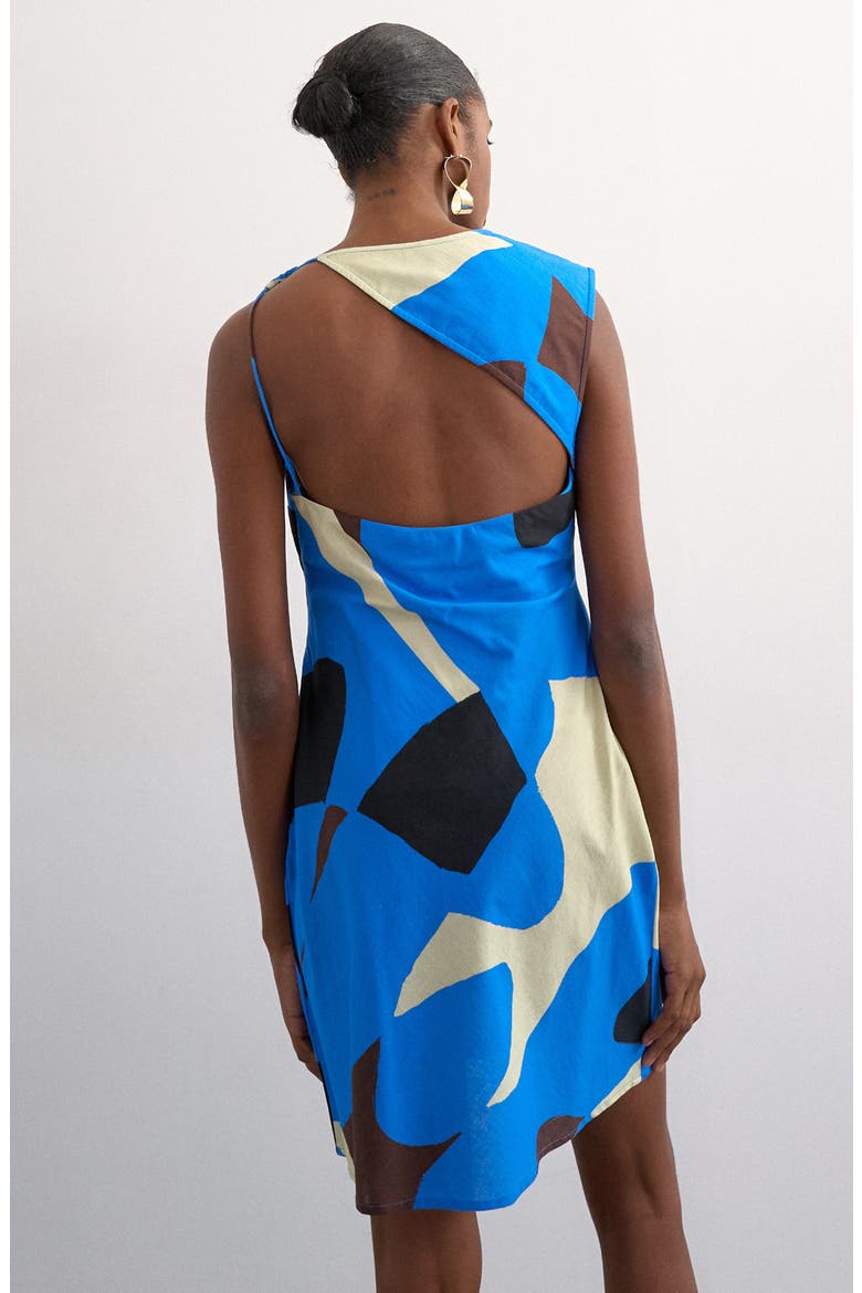 Sleeveless Open Back Cotton & Linen Minidress, Alternate, color, BLUE