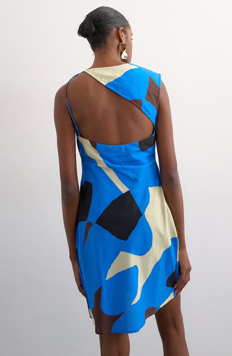 Topshop Sleeveless Open Back Cotton & Linen Minidress, Alternate, color, Blue